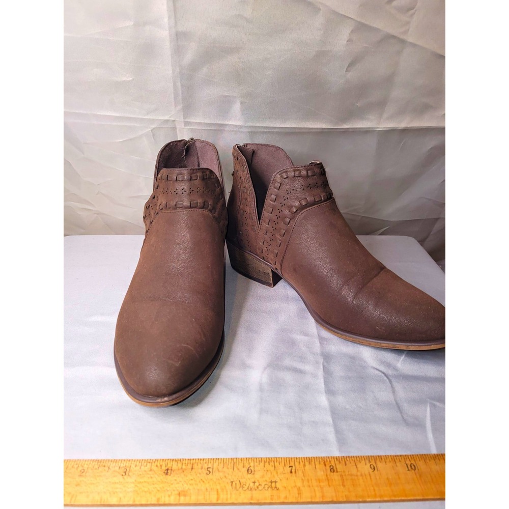 Pierre Dumas Brown Faux Suede Ankle Bootie Zip Round Toe US 9 Medium Calf